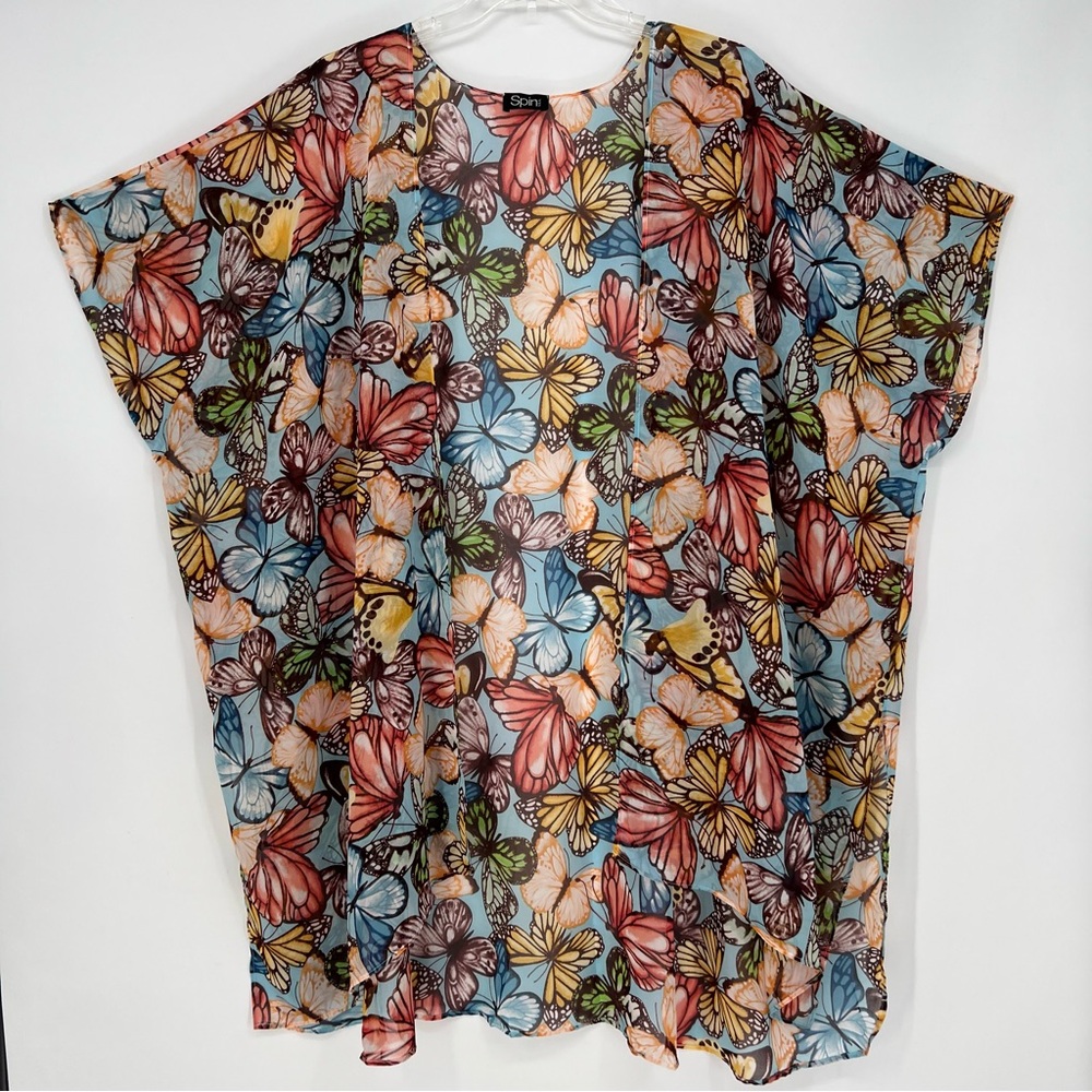 Spin Womens Kimono Plus Size Butterfly Print Multicolored Sheer Flowy NEW - Picture 1 of 8